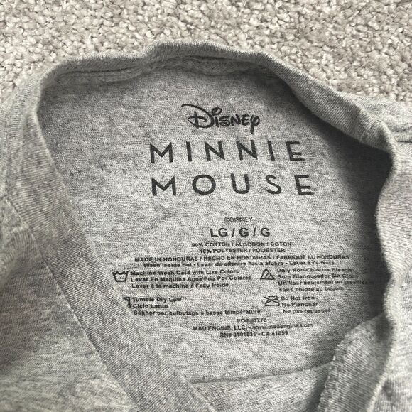 Disney Minnie Mouse Graphic T-Shirt Women Large Gray Crew Neck Casual Cotton Tee - Picture 4 of 8